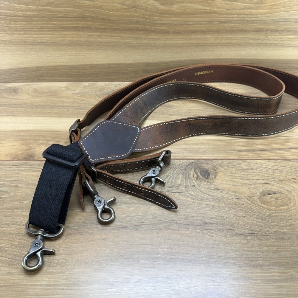 Nocona Brown Leather Suspenders with Black Elastic Connector - Picture 2 of 5